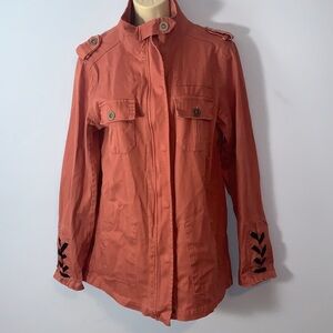 Kersh dusty pink military utility Jacket black lace up back and sleeve cuffs med